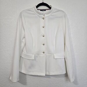 Tommy Hilfiger 8 White‎ Band Jacket Blazer Silver Button Front Career Chic